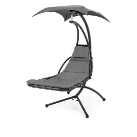 Grey Single Person Sturdy Modern Chaise Lounger Hammock Chair Porch Swing