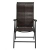 Outdoor Folding Steel Frame Rattan Patio Chair with Armrest in Brown