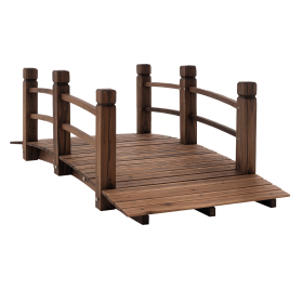 Outsunny 5 ft Fir Wood Garden Bridge with Side Railings, Arc Walkway for Backyards, Gardens & Streams, Stained Wood