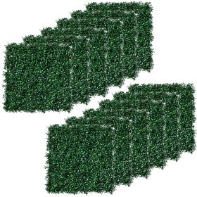 Outsunny Milan Artificial Grass 12-Piece Set, 19.75" x 19.75", Dark Green - Soft Feel & Drainage