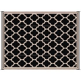 Outsunny Outdoor Rug 9x12 Modern Reversible Folding Plastic Four Straps for Backyard Deck Picnic Camping Black Beige