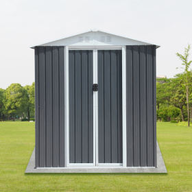 6FTx4FT Apex Roof Green Outdoor Tool Storage House Garden Shed With Aluminum Alloy Frame And Sliding Door (Color: Grey)