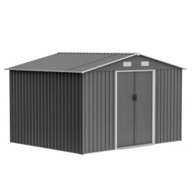 10X8 FT Outdoor Storage Shed, Metal Foundation & Lockable Doors, Tool Shed For Garden, Patio, Backyard, Lawn, Grey (Option: Gray)