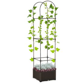 Elevated Garden Bed With Trellis Outdoor Planter Box Self-Watering With Drainage Brown (Color: brown)