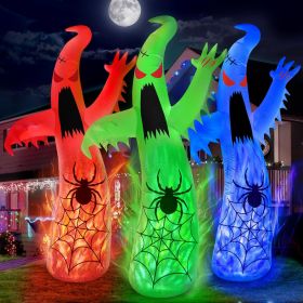 12FT Halloween Inflatables Decoration Giant Ghost with 3-Colored Flame Rotation LED Light Spooky Halloween Decorations Outdoor Blow Up Yard Decor (Color: White)