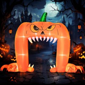 12FT Halloween Inflatables Decoration Giant Ghost with 3-Colored Flame Rotation LED Light Spooky Halloween Decorations Outdoor Blow Up Yard Decor (Color: Pumpkin Face Archway)