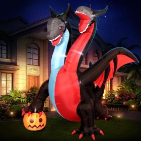 12FT Halloween Inflatables Decoration Giant Ghost with 3-Colored Flame Rotation LED Light Spooky Halloween Decorations Outdoor Blow Up Yard Decor (Color: Two-Headed Dragon with Pumpkin)