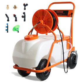 VEVOR Battery Powered Lawn Sprayer On Wheel, 0-90 PSI Adjustable Pressure, 15 Gallon Tank, Cart Sprayer With 8 Nozzles And 2 Wands, 12V 12Ah Batt (Option: Lawn sprayers)