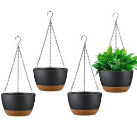 4Pcs 9.64In Diameter Hanging Planter With Drainage Holes Removable Self-Watering Tray Plastic Hanging Flower Plant Pots For Indoor Outdoor Herb I (Color: Grey)